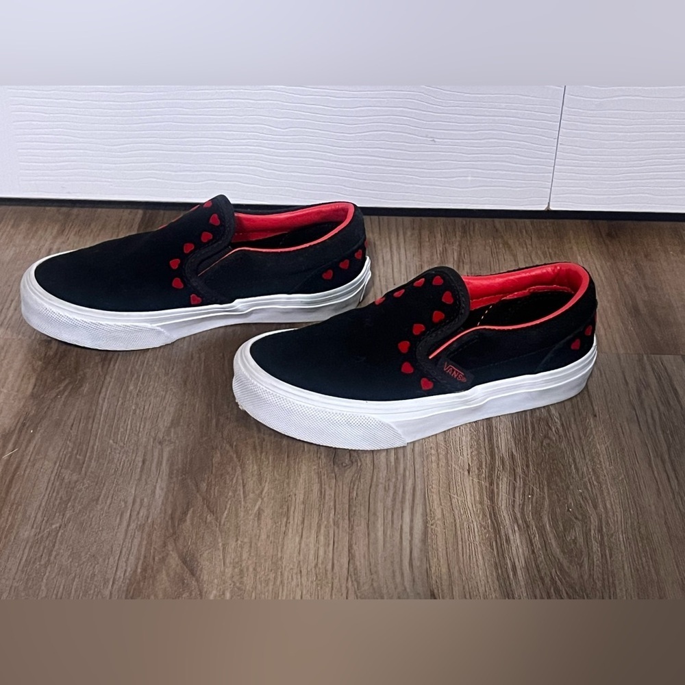 Vans Slip-On Sneakers with Red Heart Accents